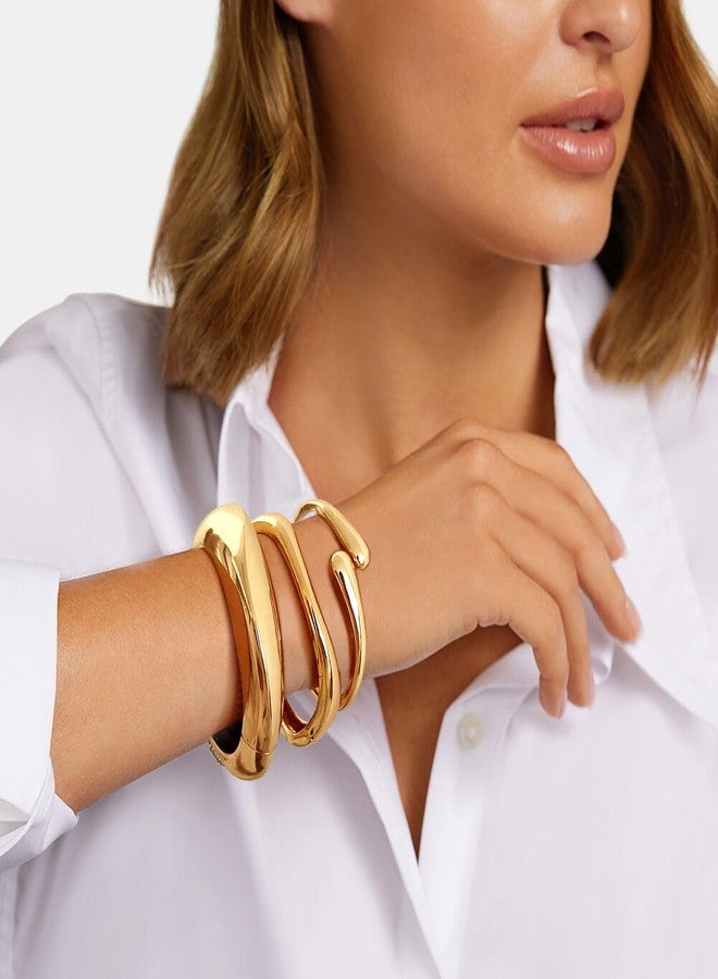 FEYIR Chunky Bangle Bracelet for Women Cuff Bangles Waterdrop Twisted Open Hinged Design Bracelets Women's Chunky Bracelet Set - Image 2